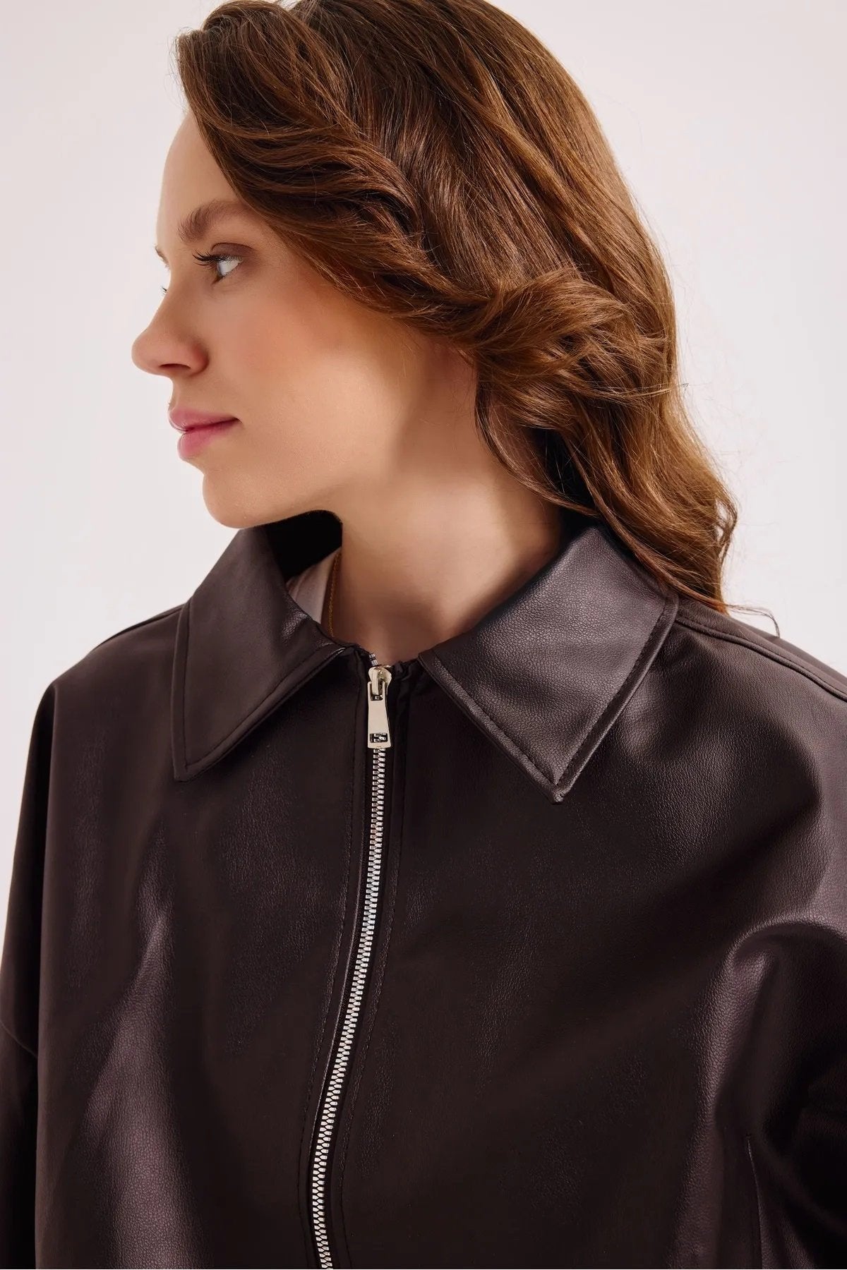 Yeni Sezon Suni Oversize Bomber Deri Ceket